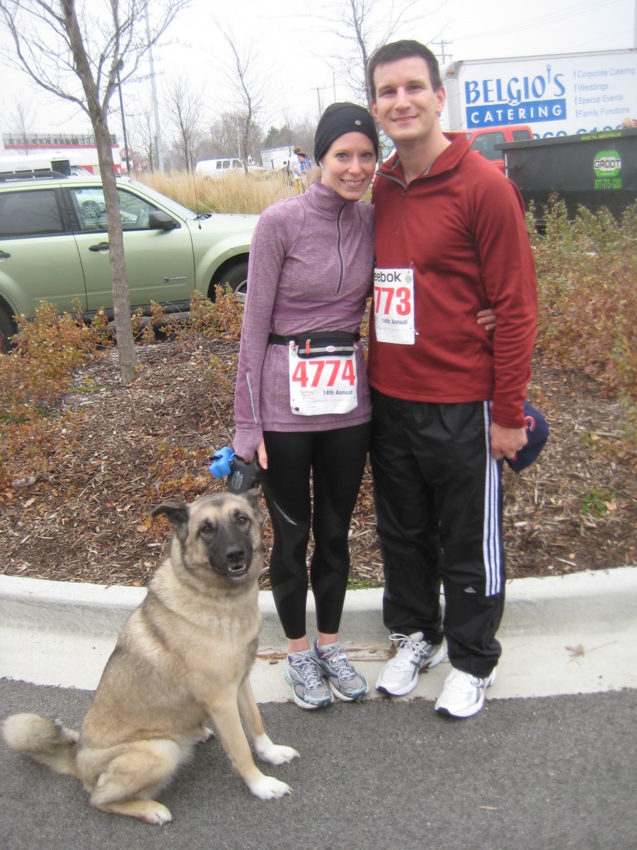 Scott, Chloe, and I at the turkey trot in 2011. I think those are the Ghost 4s I'm wearing. So old school...